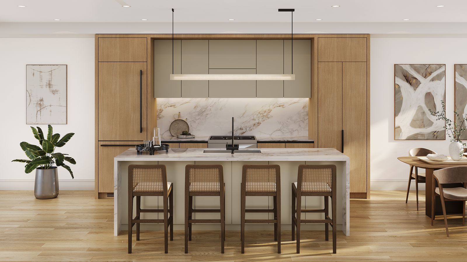 Everpine kitchen with island, artist's concept