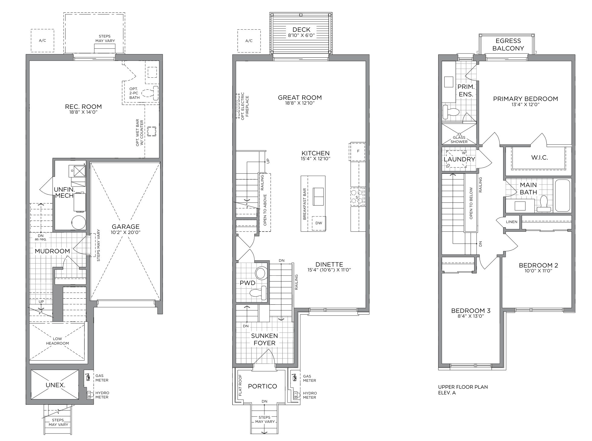 Ground, main and upper floor plans, artist's concept